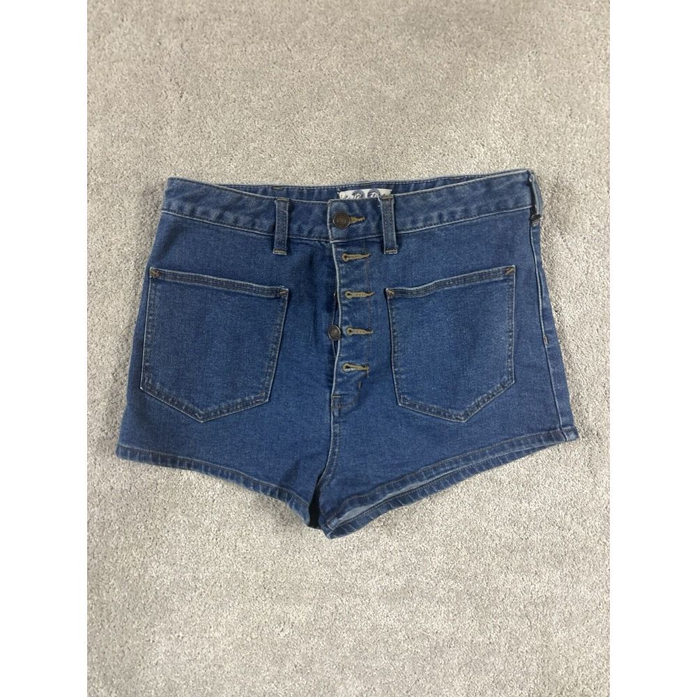 We The Free High-Rise Button-Up Denim Shorts in Blue